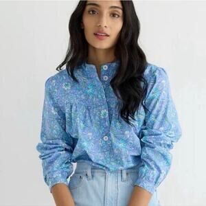 J. Crew Fresco Poplin Floral Button up Shirt Blue Sz XS